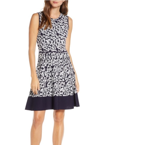 NWT Eliza J Knit Dress Fit & Flare Sleeveless Dress Size XL Navy & White - Picture 7 of 7